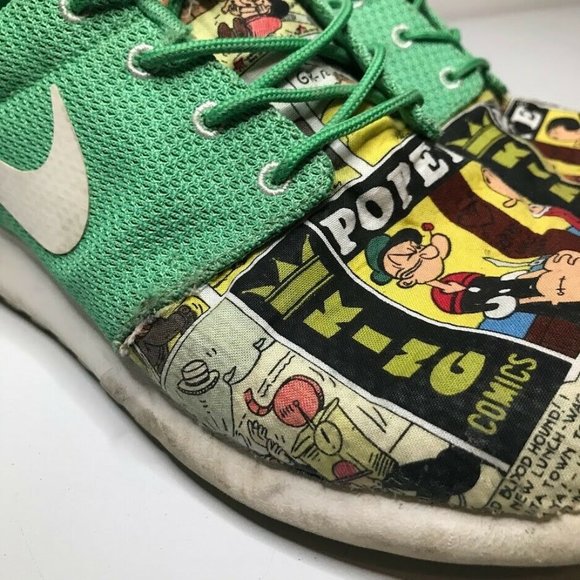 Nike Roshe Run Popeye Cartoon Novelty Sneaker Mens 9 Green Lace Up RARE Shoe - Picture 6 of 11